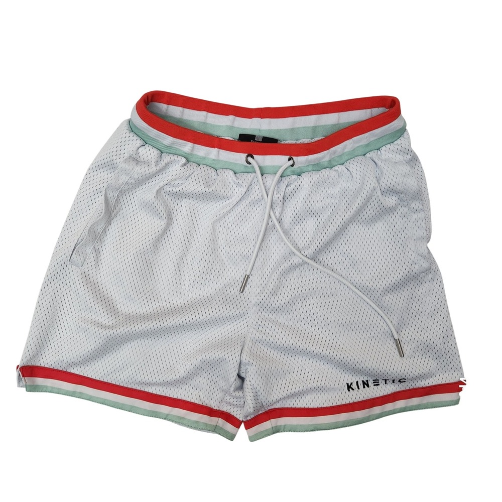Kinetic Mesh Basketball Shorts Mens Medium White Red Mint Green Striped Athletic